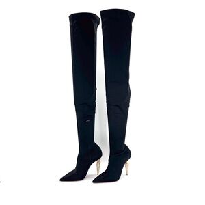 NEW Christian Louboutin Lipstrass Botta Alta Crystal Embellished OTK Boots 37.5